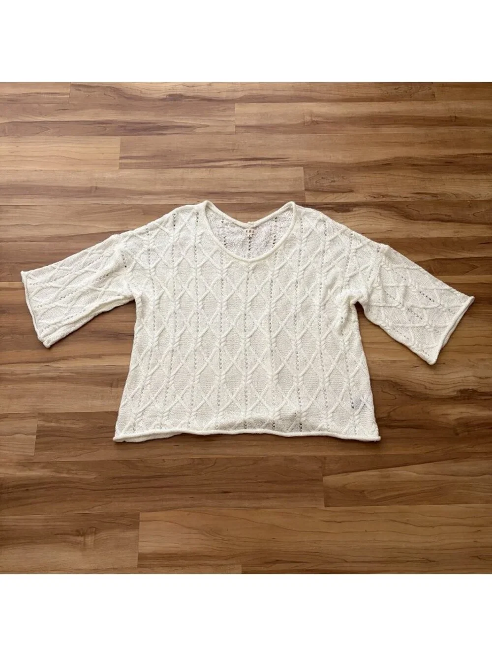 POL Womens Size Large Ivory Open Chunky Knit Sweater Oversized Bell Sleeves